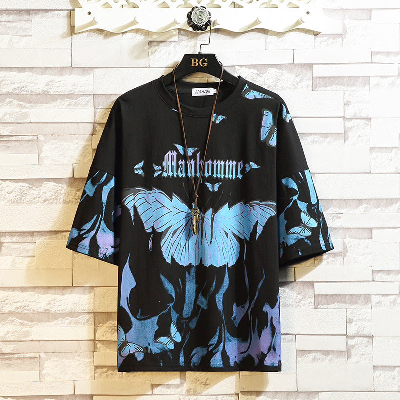 Flame Butterfly Street Fashon Men Summer Crew Neck