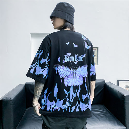 Flame Butterfly Street Fashon Men Summer Crew Neck